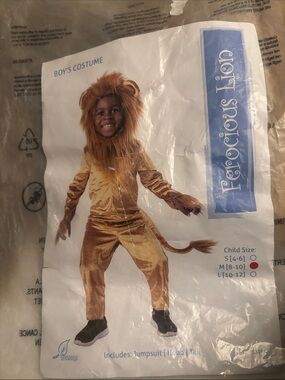 Boys Ferocious Lion Costume in Gold including jumpsuit/hood/tail